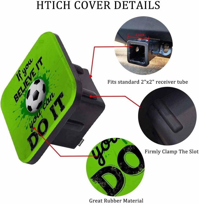 Beabes Football Trailer Hitch Tube Cover Plug Cap, Sport Soccer Quote Lightweight Hitch Covers Protector If You Believe It You Can Do It Tow Hitch Cover Plug Cap Receiver Hitch Accessories 2 Inch - Image 3